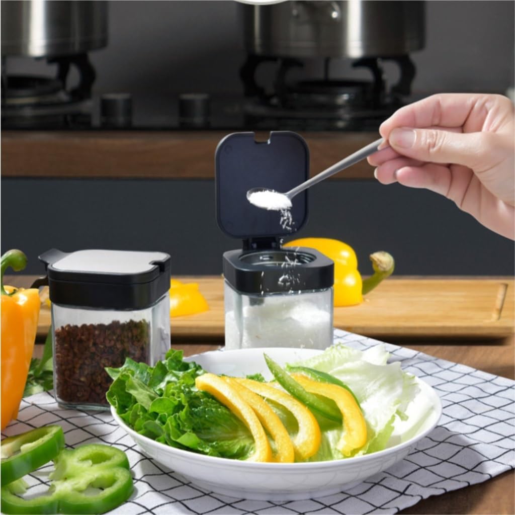 Salero Y Azucarero Cocina Frasco De Condimento Vidrio Resistente Al Calor Salero Botella Con Asa Juego Tarros Cuchara Caja Sellada A Prueba Humedad Caja De Almacenamiento