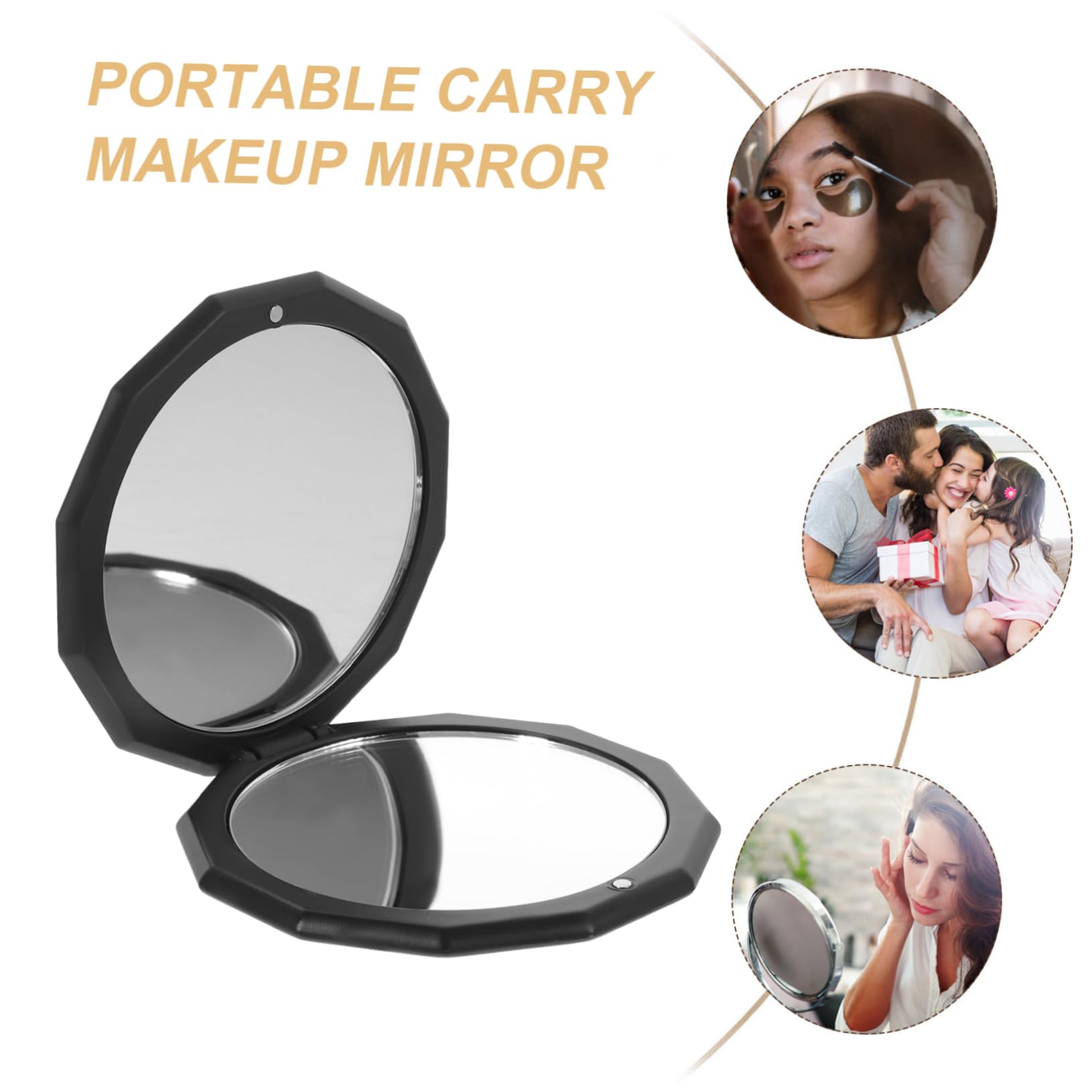 Healeved 3 Piezas Espejo De Vanidad Espejo Plegable De Viaje Mirror De Vanidad De Viajes Mini Bolsillo Pequeño Compacto para Bolso Aumento De Maquillaje Vidrio Black