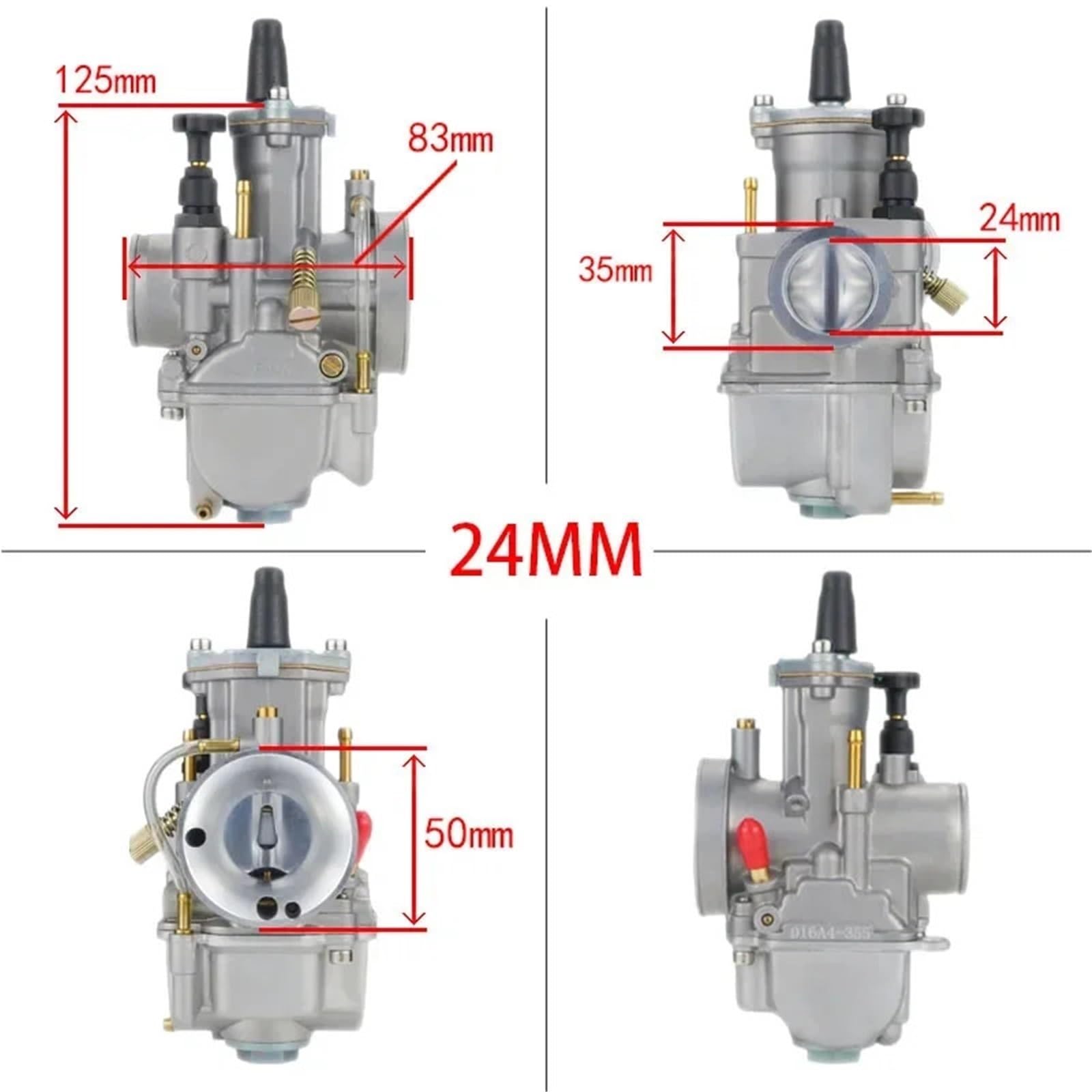 Pasuje do Keihin KOSO PWK 24 26 28 30 32 34mm 2T 4T ATV ​​Quad Go Kart Dirt Scooter 50-250cc Motocykl Jet Gaźniki motocyklowe Gaźnik motocyklowy(PWK 24mm)