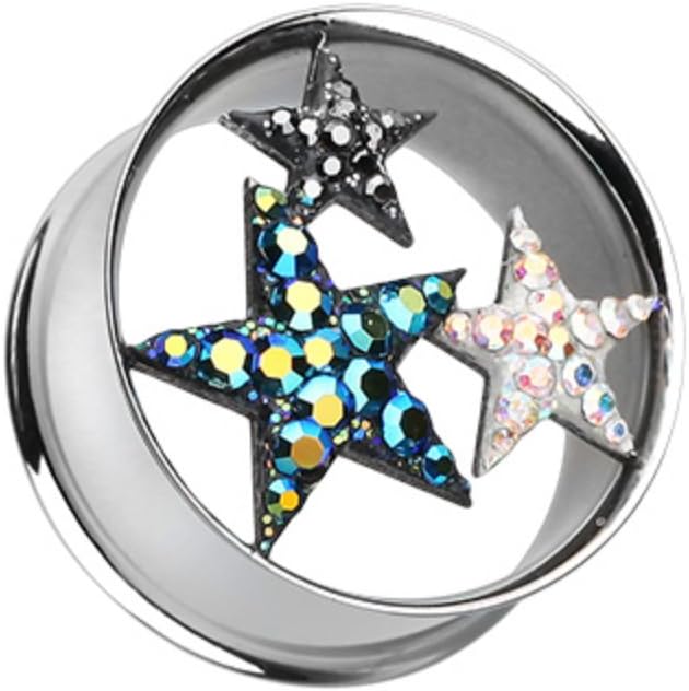 Covet Jewelry Triple Star Multi-Sprinkle Dot Tunnel Ear Gauge Plug