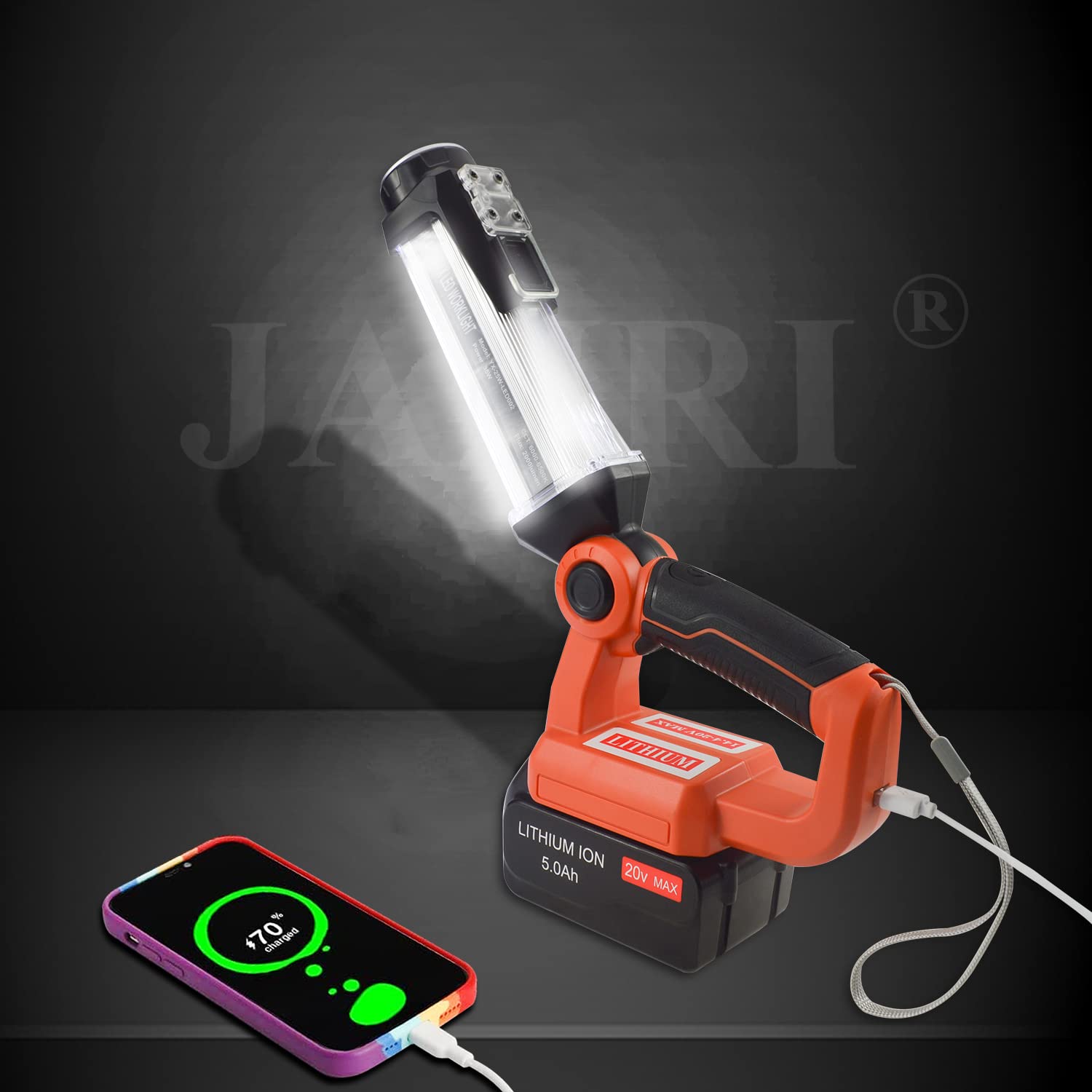 black decker rechargeable flashlight lantern 20v Hiesuan Cordless LED Work Light for & Li-ion Battery, 35W 2000LM Outdoor Portable Camping Lanterns for Car Repairing, Job Site Lighting, Emergency has a ring hook for hanging and has no bulb to replace 1500LM 25W LED Work Light