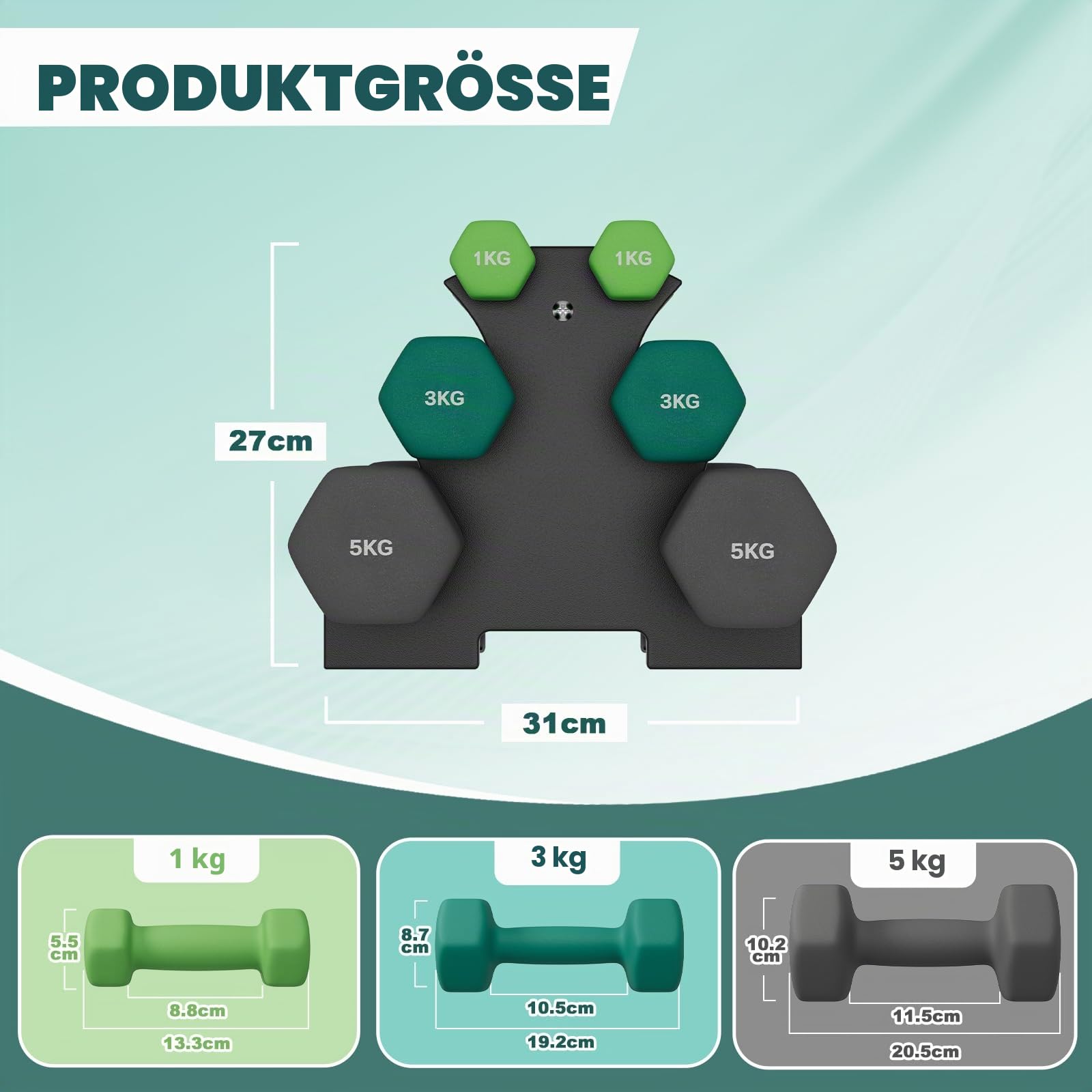Dripex Hanteln Set, 3 Paar enthält 1kg-3kg oder 1kg - 5kg mit Ständer Aufbewahrung, 12kg oder 18kg Kurzhanteln Neopren für Zuhause