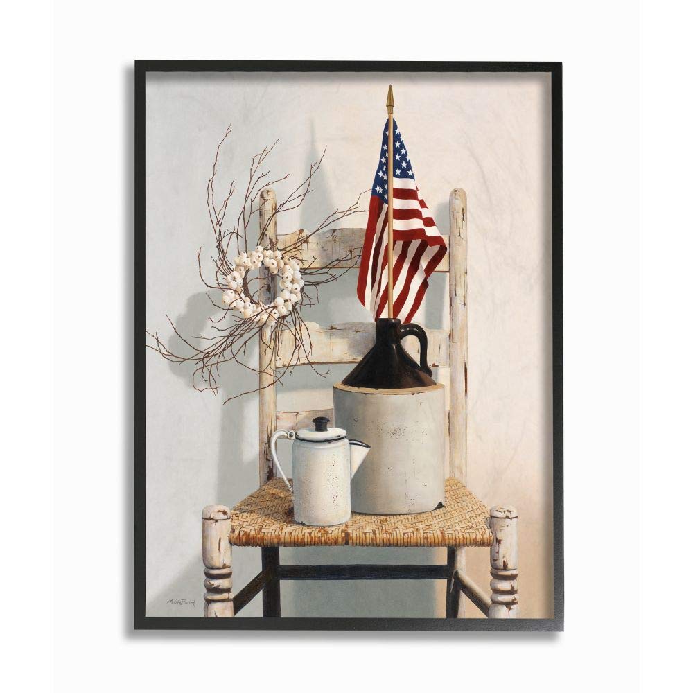 Stupell Industries Vintage Rustic Things American Flag Neutral Painting Black Framed Wall Art, 11x14
