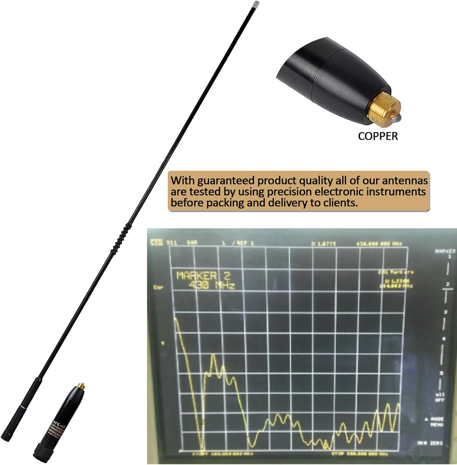 HYS Pre-Tuned Amateur Dual-Band VHF UHF Transceiver Mobile Car/Truck Antenna with Heavy Duty Mobile Car/Truck SO-239 8.8inch Triangle Magnet Mount Base