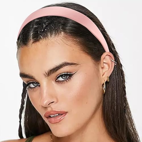 Miniatura 3 de VELSCRUN Diademas para mujeres y niñas, diadema rosa satinada de 1.3 pulgadas, bandas anchas para el cabello de mujer, bandas de pelo de moda,