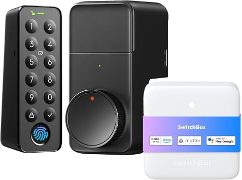 SwitchBot Hub Mini Smart Lock Pro Fingerprint Identification Pad, Smart Remote Control, Alexa Compatible, Smart Home, Infrared Appliance Management, Remote Control, No Auto Lock Construction Required