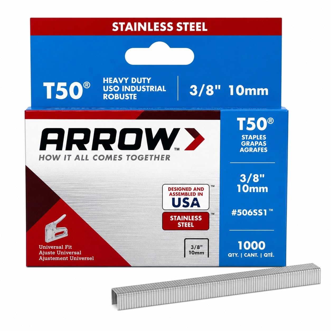 Arrow T50 Stainless Steel Staples Size: 3/8" - 10Mm Pack: 1000