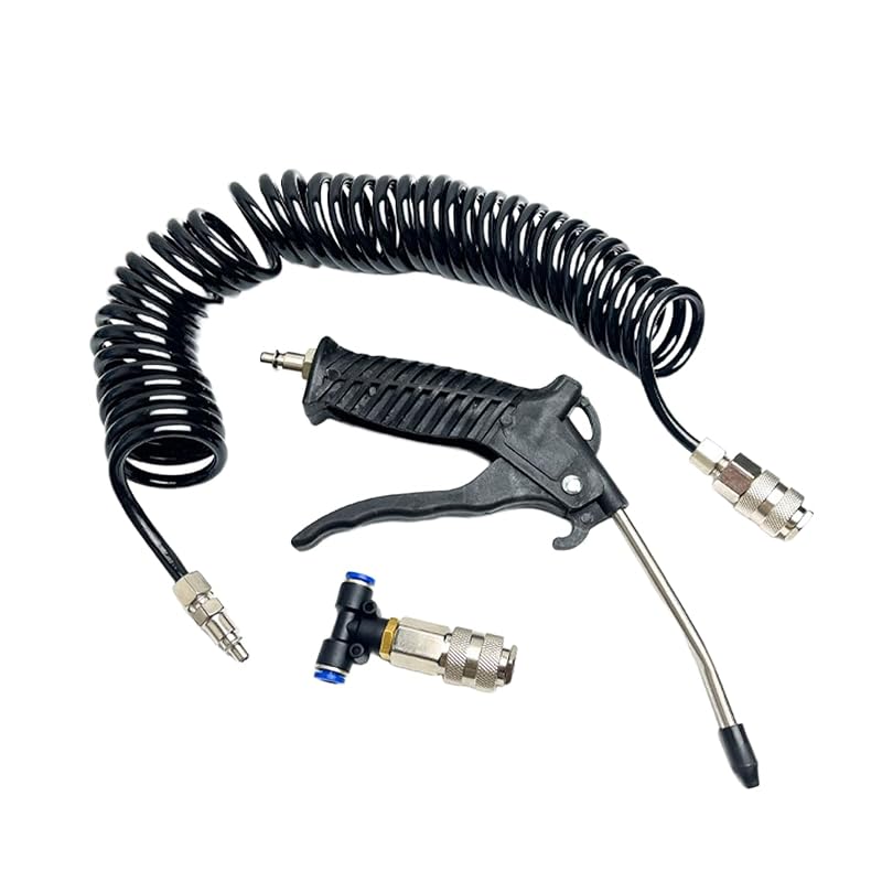 Kit de Pistola de Ar para Detalhamento Automotivo com Bico Metálico Longo, Mangueira Espiral de 5 m e Conector em T UHANBUT