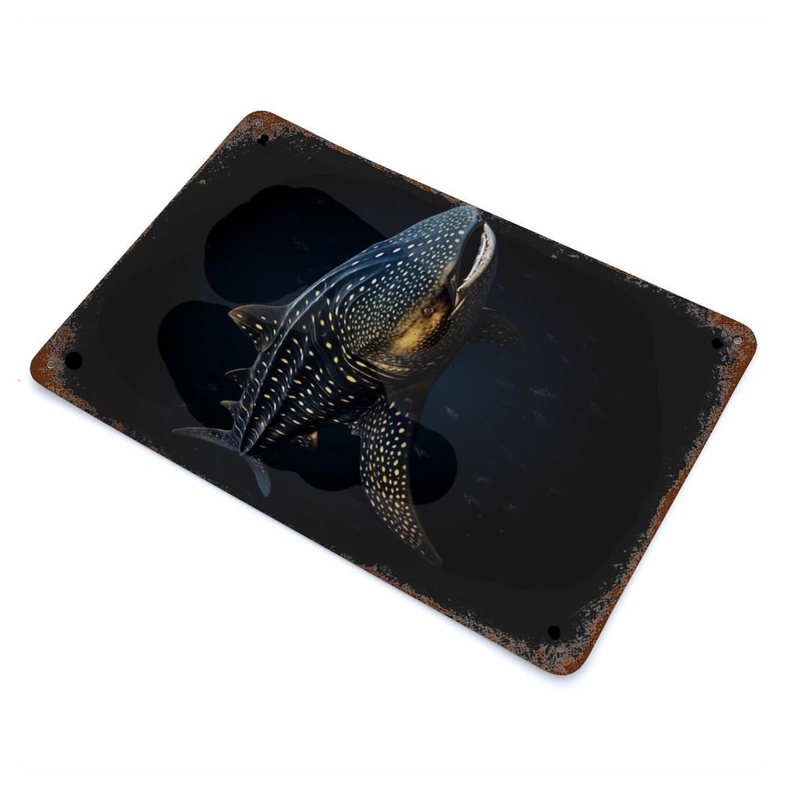 Garage Style Whale Shark Rust Effect Tin Sign 11.8"x7.9", Vintage Wall Decor for Bar And Workshop
