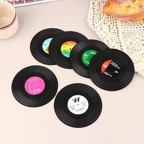 Miniatura 6 de Posavasos retro negro para bebidas con CD y discos resistentes al calor, antideslizantes, accesorios de oficina en casa, regalos (1 unidad, al azar)