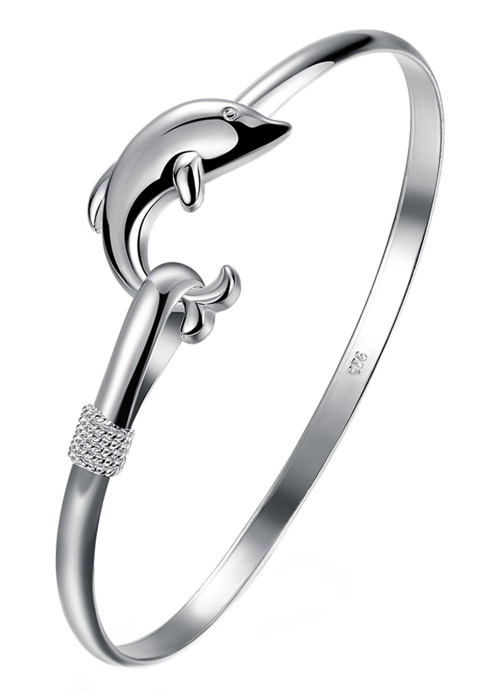 Joyas de moda 925 de plata esterlina lindo delfín pulseras para mujer, Plata