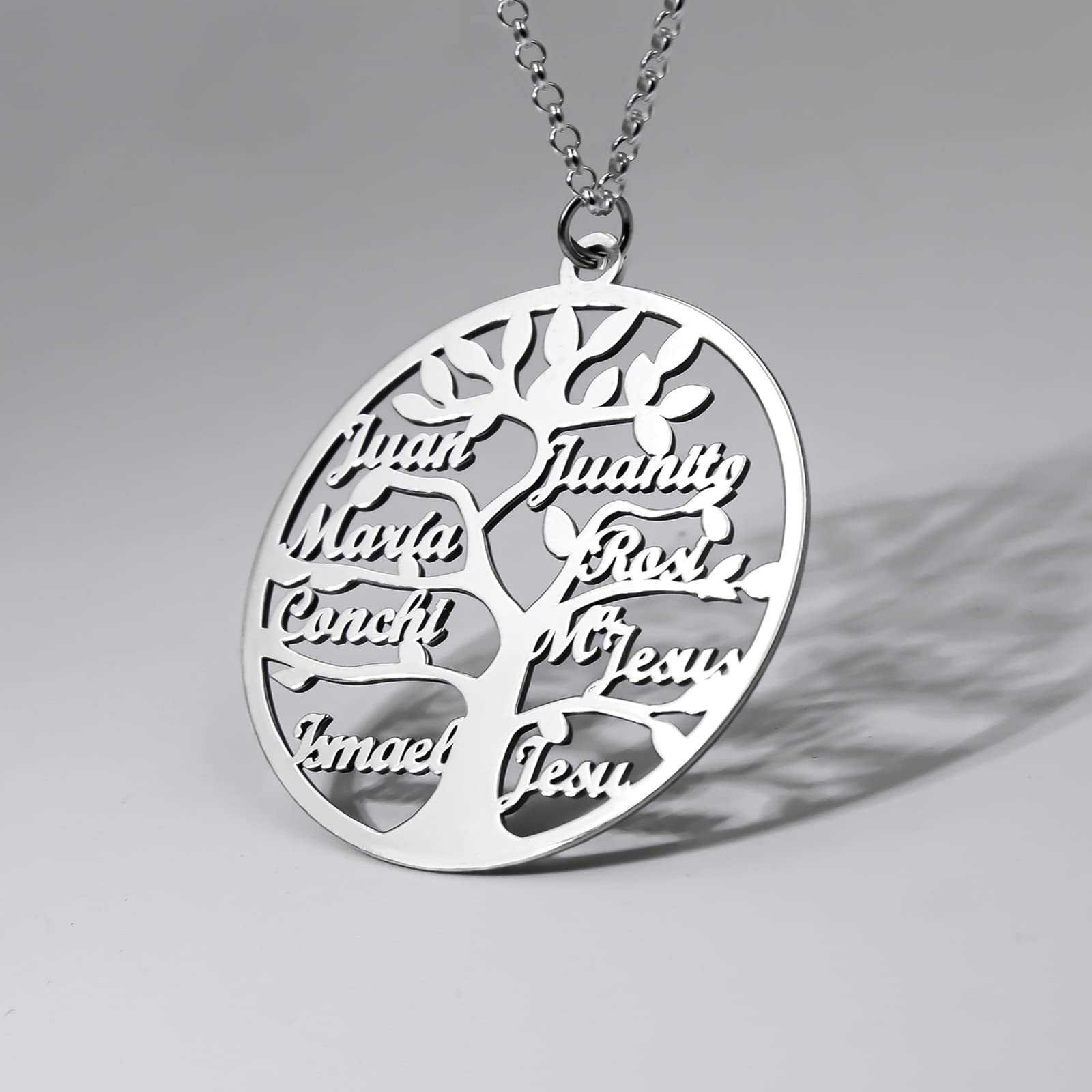 Collar Árbol de la Vida para Mujer Plata de Ley - Colgante Regalo Original para Madres y Abuelas donde incluir Nombres de su Familia, hasta 9 Nombres (3 Nombres)