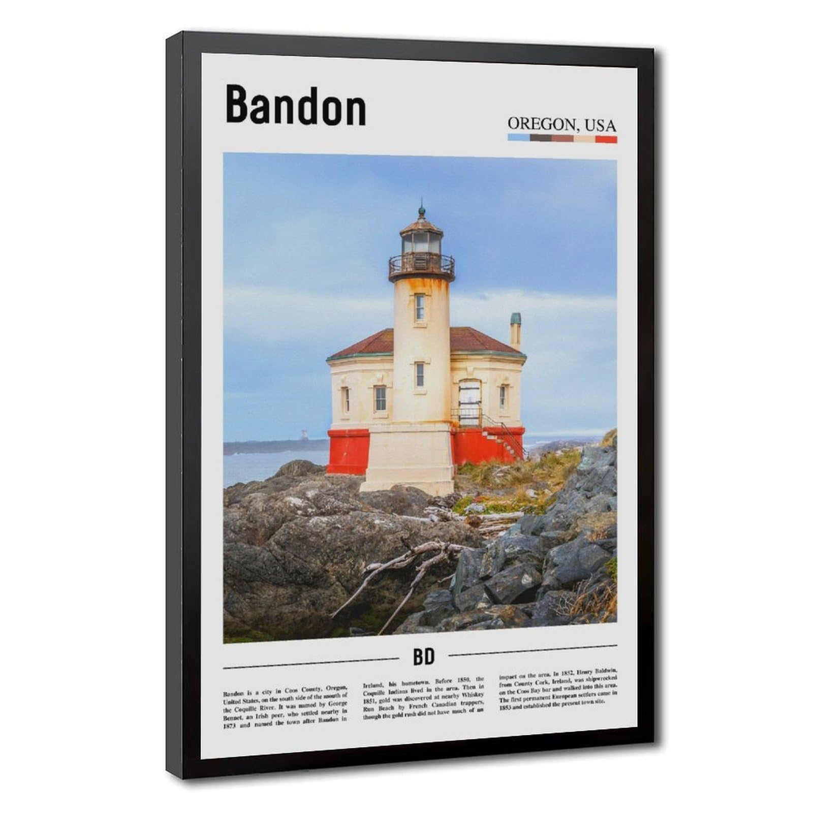Wcyb Black Frame Bandon Oregon Lighthouse The United States Of America Scenery Travel Prints Posters Canvas Deco Paintings Wall Art For Office Living Room Hangable Fra