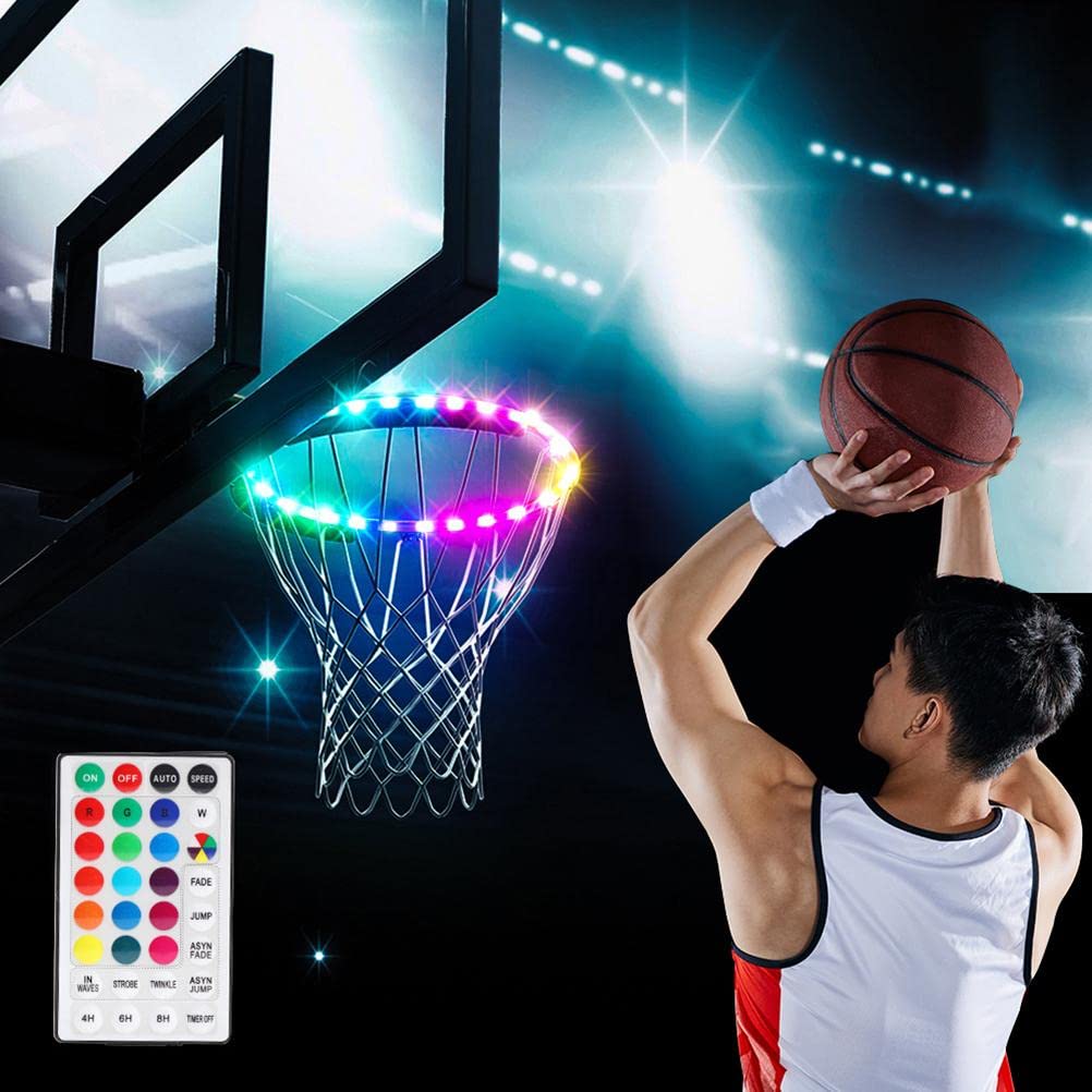 KENANLAN LED Basketball Hoop Lights Terrain de Basket télécommandé LED Light 4 Modes 16 Couleurs Imperméable pour L'entraînement de Nuit en Plein Air