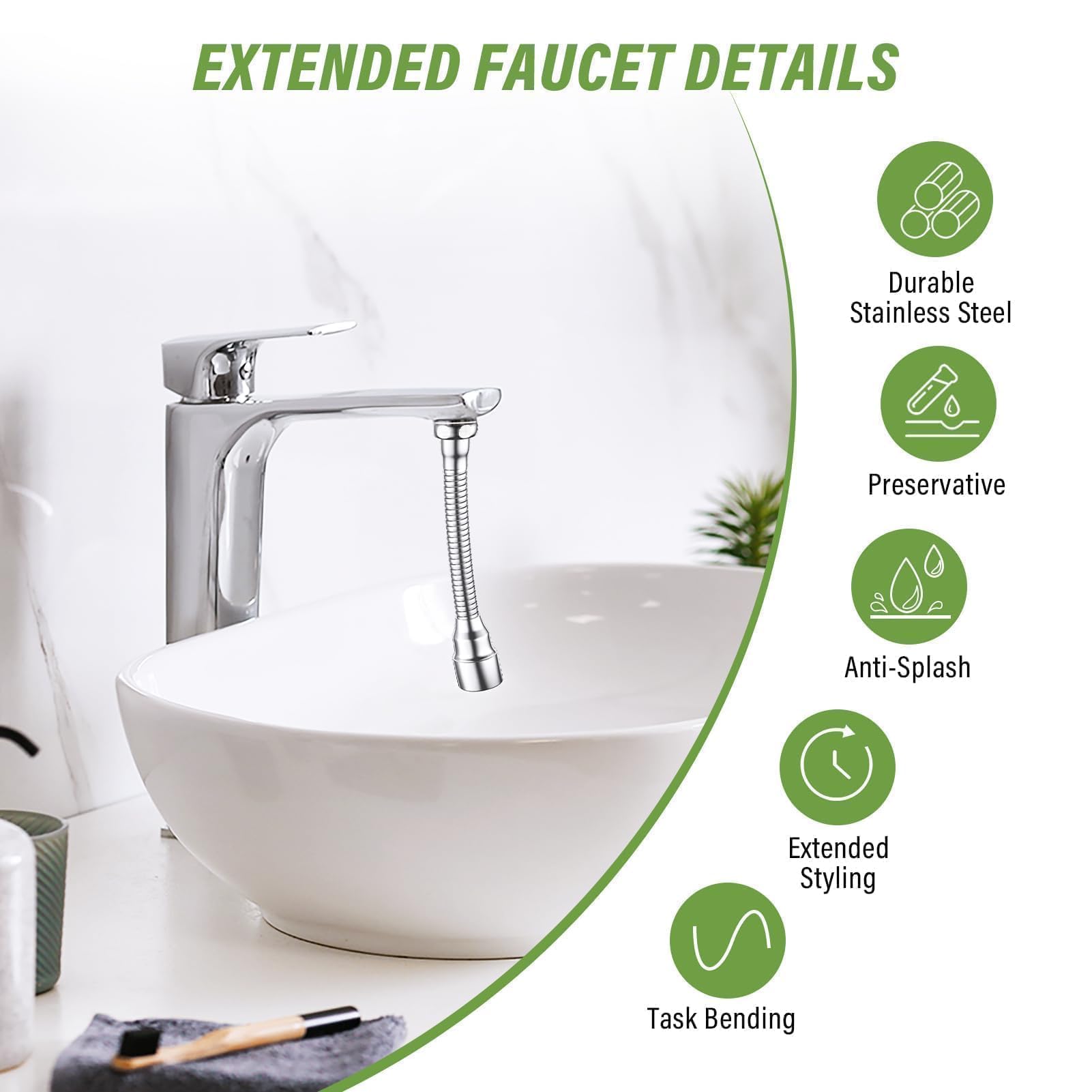 PRETTI Extensor Grifo Cocina, Aireador Extensible Universal con Rotación de 360°, Filtro de Ahorro de Agua Anti-explosiones, 14 cm