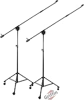 Vista 10 de GRIFFIN Soporte de micrófono con ruedas de 11 pies de alto (edición extendida Xheight) con brazo telescópico y base de trípode, soporte con ruedas