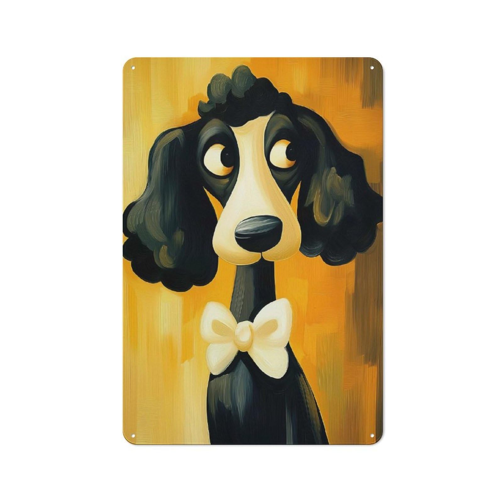 Junmoney Style-18 Tin Wall Plaque 30X20cm With Poodle With Bow Tie For Guest Room Or Hallway, For Updating Guest Room And Hallway After Moving