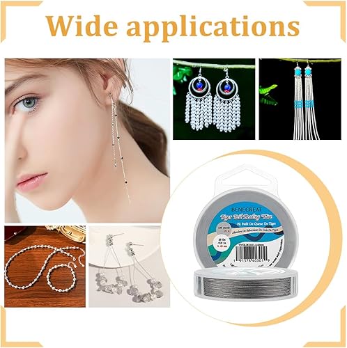 Miniatura 6 de BENECREAT Alambre de cuentas de cola de tigre de 300 pies, 0.018 pulgadas0.018in, alambre de cuerda de 7 hebras para hacer collares y pulseras