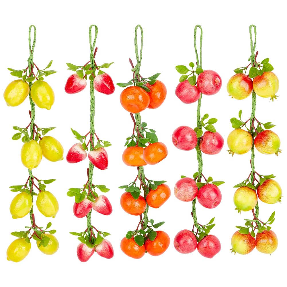 PH PandaHall 5 Styles Fruits Artificial Fake Hanging Banner Lemon Pomegranate Apple Orange Strawberry Garland Plant Decor for Wedding Arch Backdrop Thanksgiving Day Christmas Party Sukkot Decoration