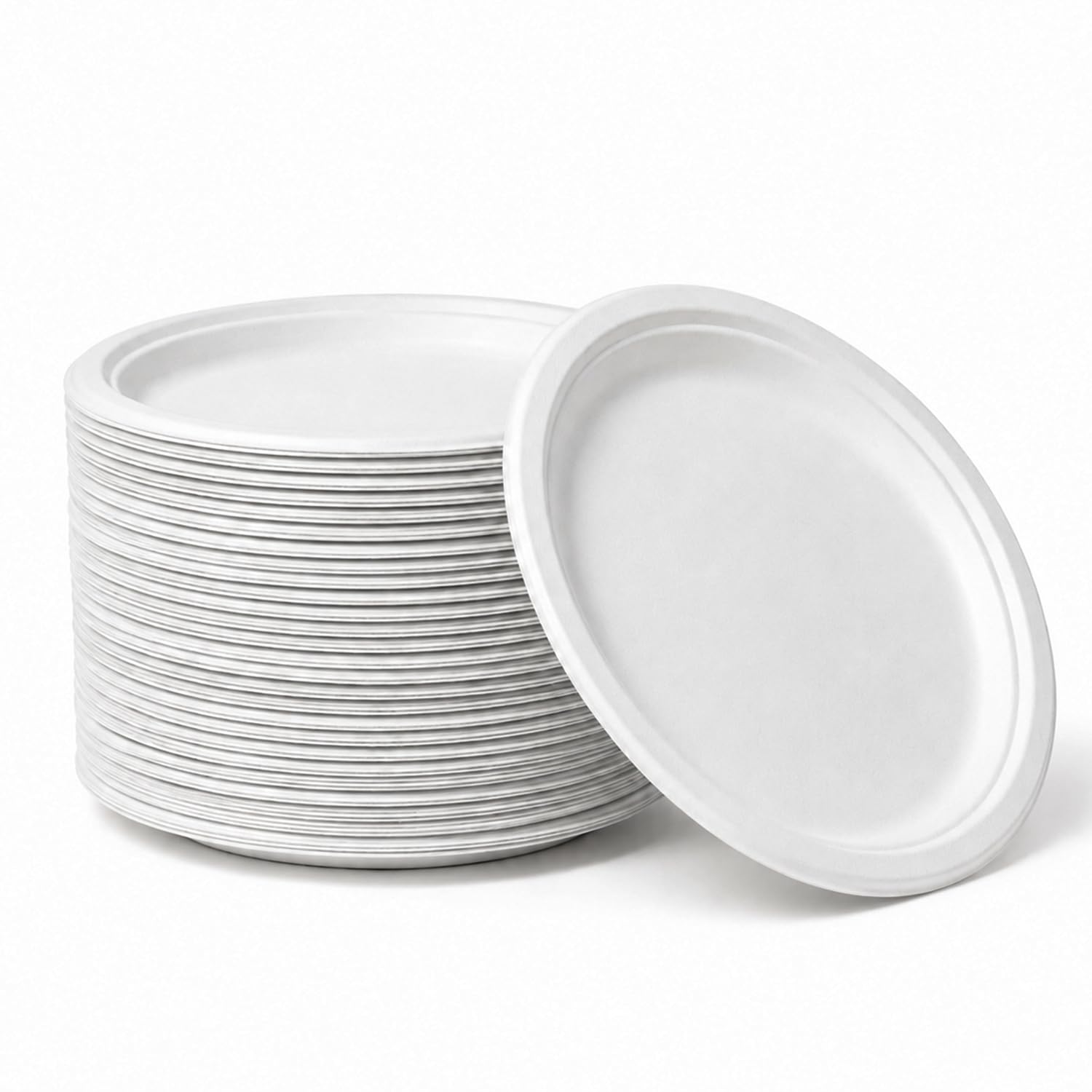 Bonkaso 12 Inch, Pack of 50 Bagasse Disposable Round Plates (White)| Eco-Friendly Sugarcane Paper Plates | Biodegradable, Compostable & Sturdy | Ideal for Snacks, Desserts, Parties, Weddings & Events