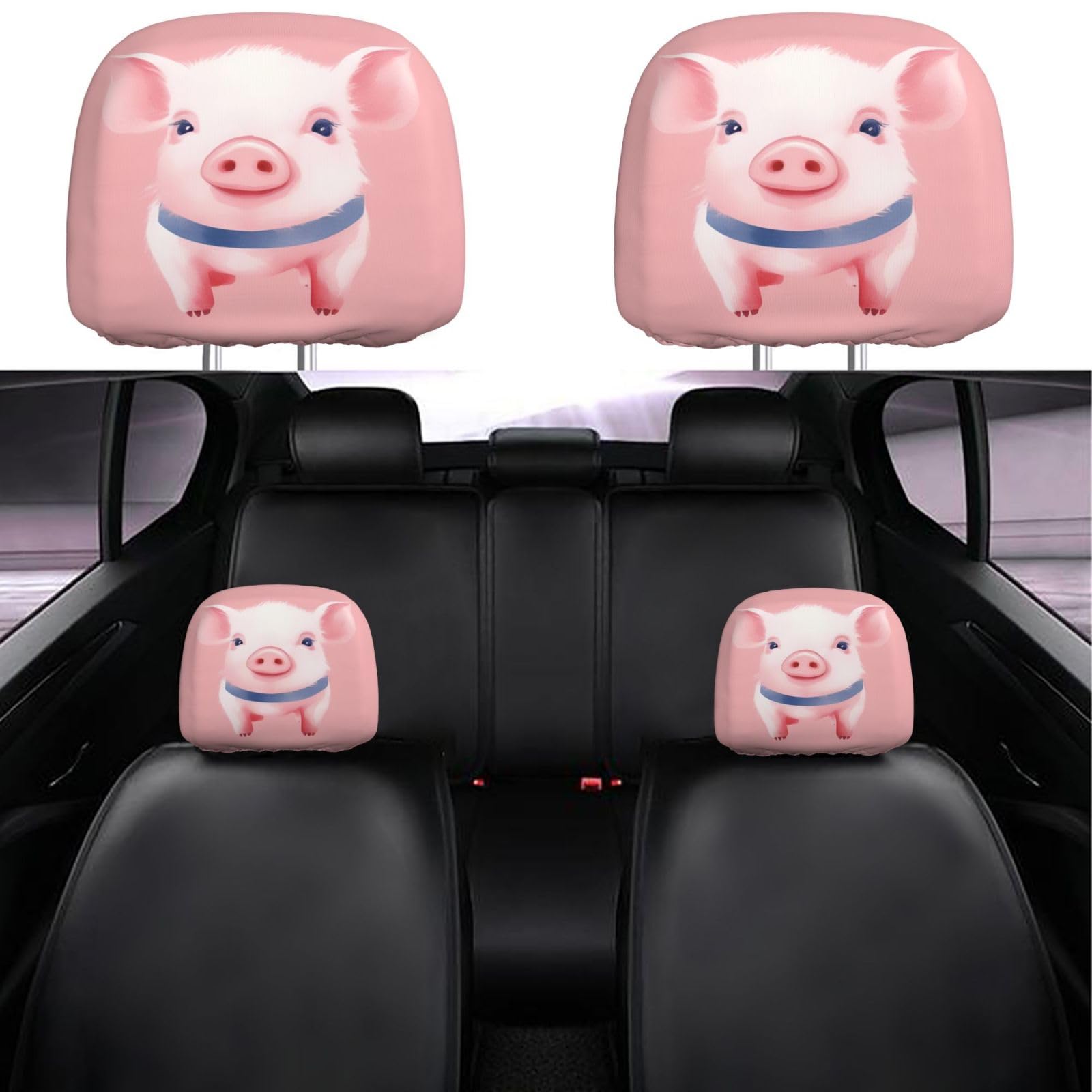Dujiea 2 Pack Pink Pig Watercolor Car Headrest Covers, Universal Soft Car Seat Head Rest Cover Protector, Vehicle Accessories Fabric Headrest Cover for Cars Vans Trucks