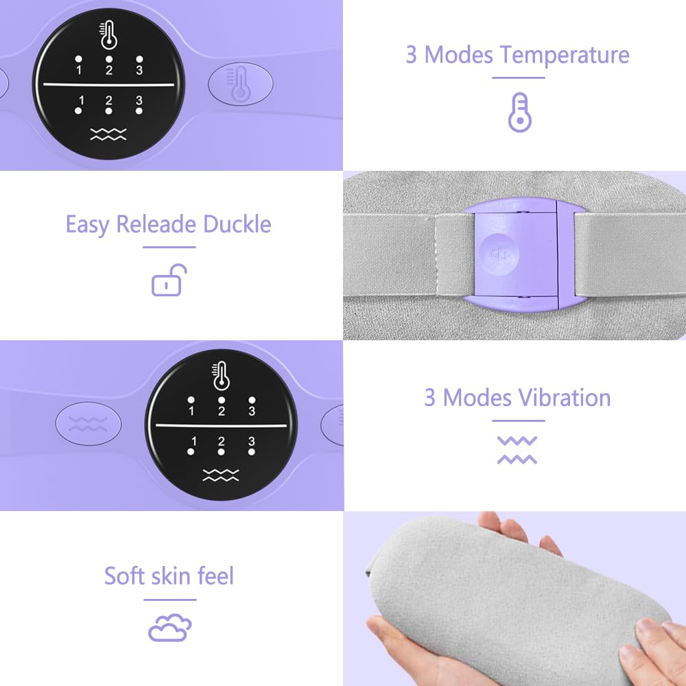 Ceinture chauffante regle douloureuse Ceinture Menstruelle Chauffante Coussin Chauffant Menstruel Avec 3 Niveaux de Chaleur et 3 Modes de Massage (Violet)