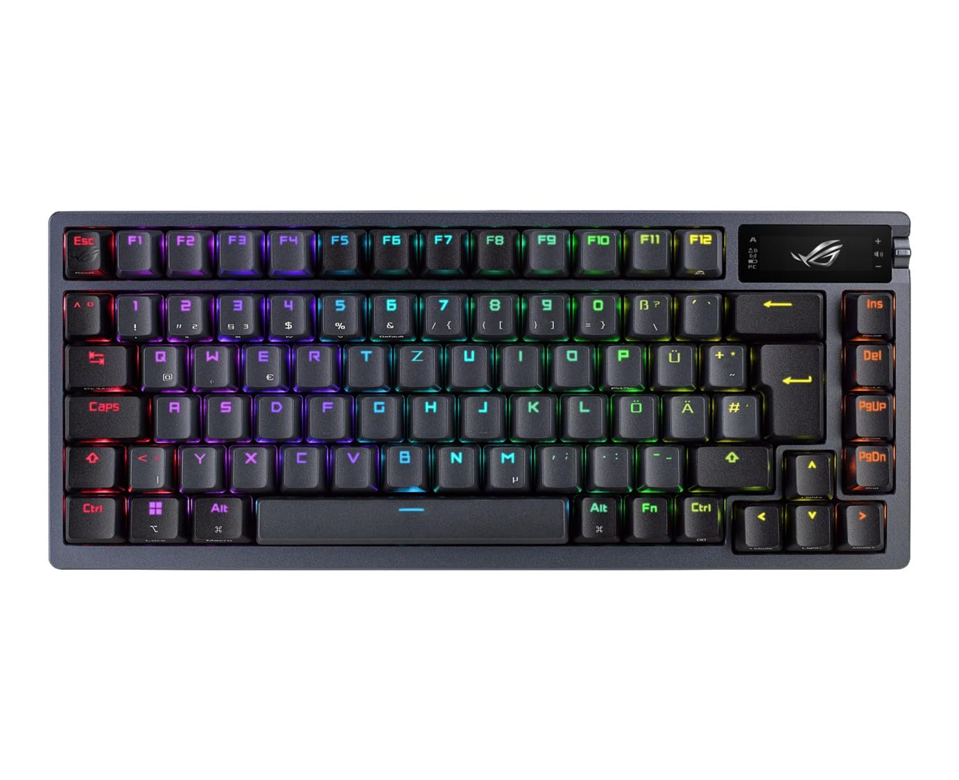ASUSROG Azoth RGB Gaming Keyboard (German Layout, 75% Keyboard Form Factor, ROG NX Mechanical Switches, OLED Display, with Bluetooth® or 2.4GHz RF Wireless, USB, Windows & MacOS Mode, Black)