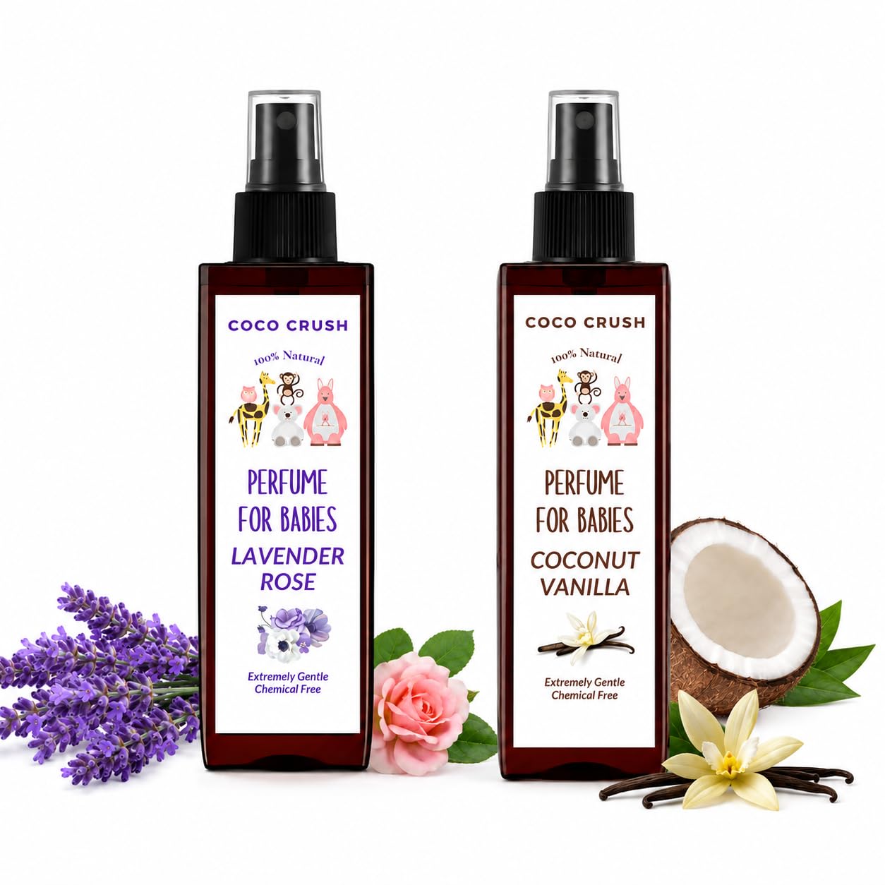 Coco Crush 100% Natural Baby Perfume Duo | Coconut Vanilla + Rose Lavender | Gentle, Alcohol-Free, Unisex Fragrance for Babies | Mild & Safe | Dermatologically Tested (Pack of 2) (100ml (2 * 50ml))-image-19