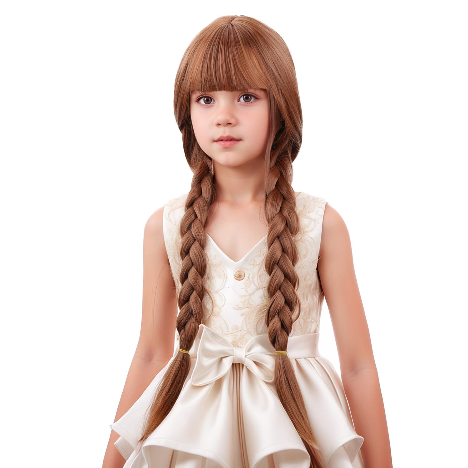 Dark Orange Two Braided Ponytails Wig Red Orange Two Pigtails Wig for Cosplay Heat Resistant Synthetic Hair with Cap (Small Size)