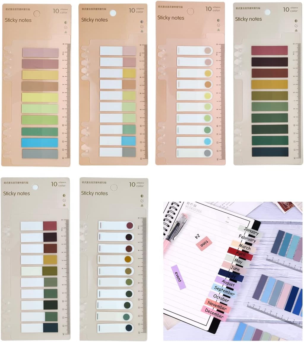 1200 Piezas Morandi Tabs - Fichas De Indexación Coloridas - Marca Página Adhesiva - Morandi Sticky Notes 6 estilos para oficina, escuela y hogar