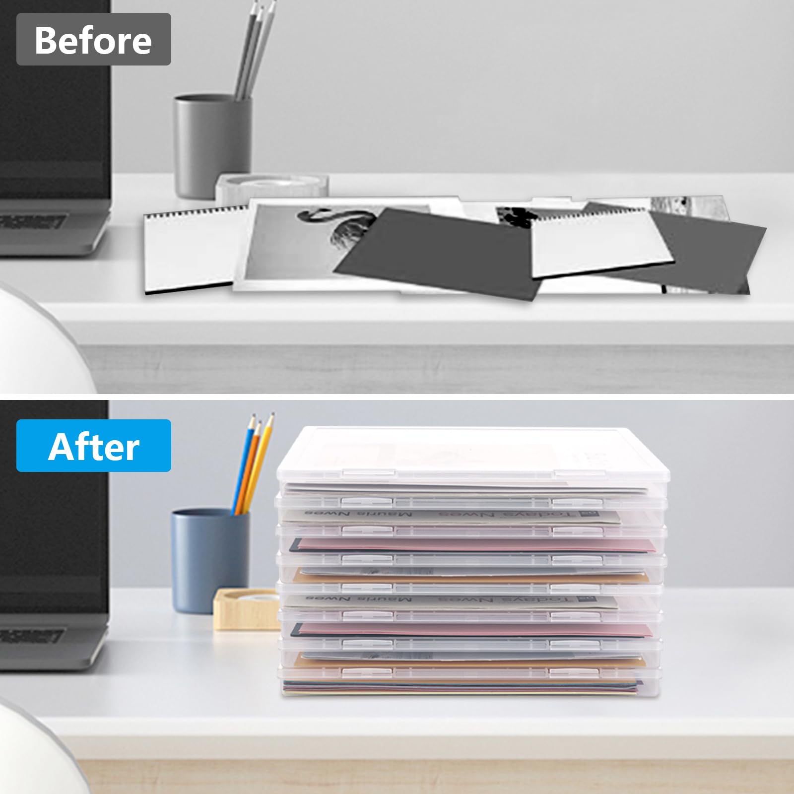 8 Stück Archivbox A4, Transparent Kunststoffboxen, Dokumentenbox Tragbare Archivboxen, Aufbewahrungsbox mit Deckel, Heftbox A4 für Dokumente, Briefe, Sammelalben, Zeitschriften