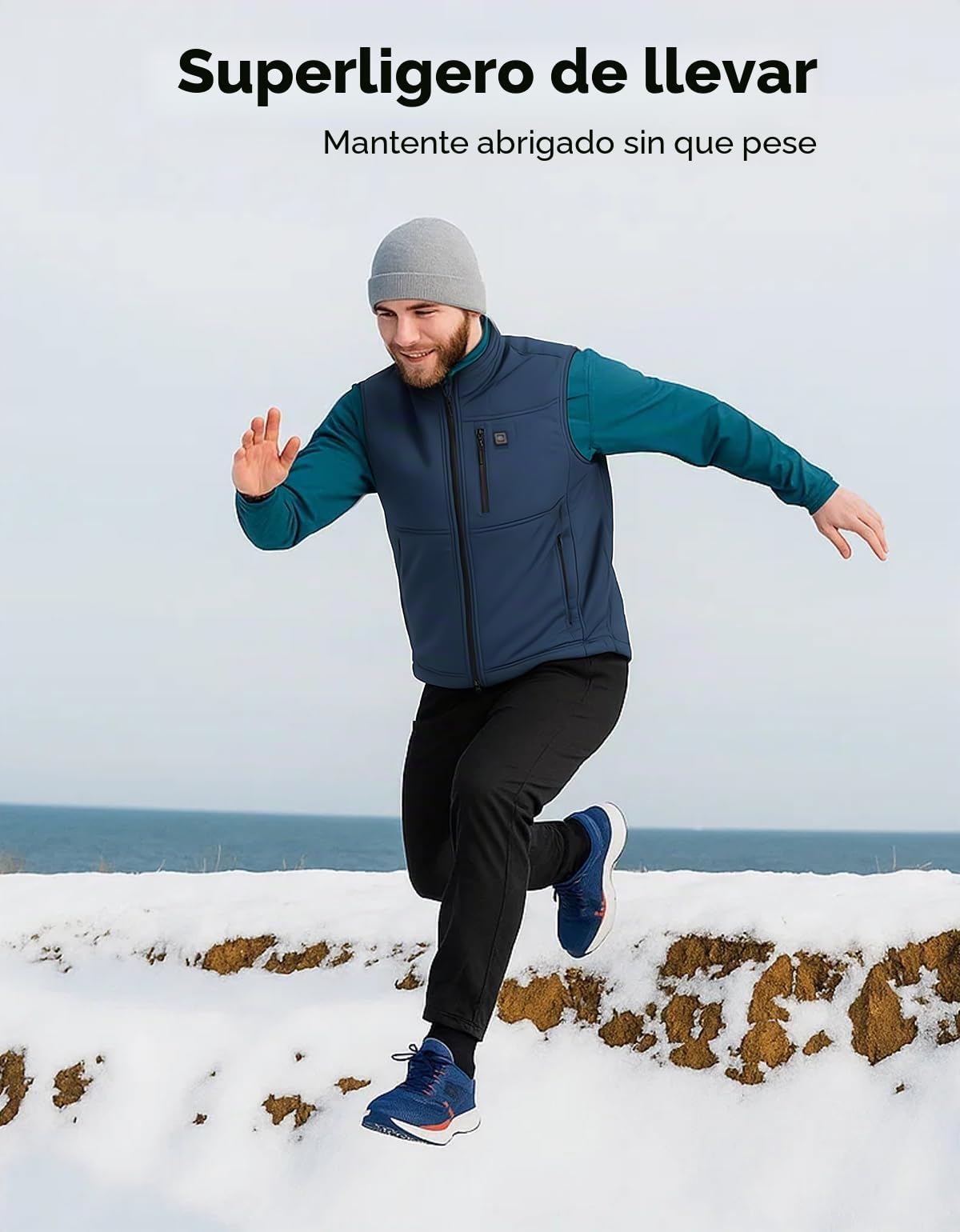 KEMIMOTO Chaleco Calefactable, Chalecos Impermeable Térmicos APP Exclusiva y Batería de 10000 mAh, Tejido Softshell Tela a Prueba de Viento 3 en 1, 4 Zonas de Calor Moto Esquí Senderismo