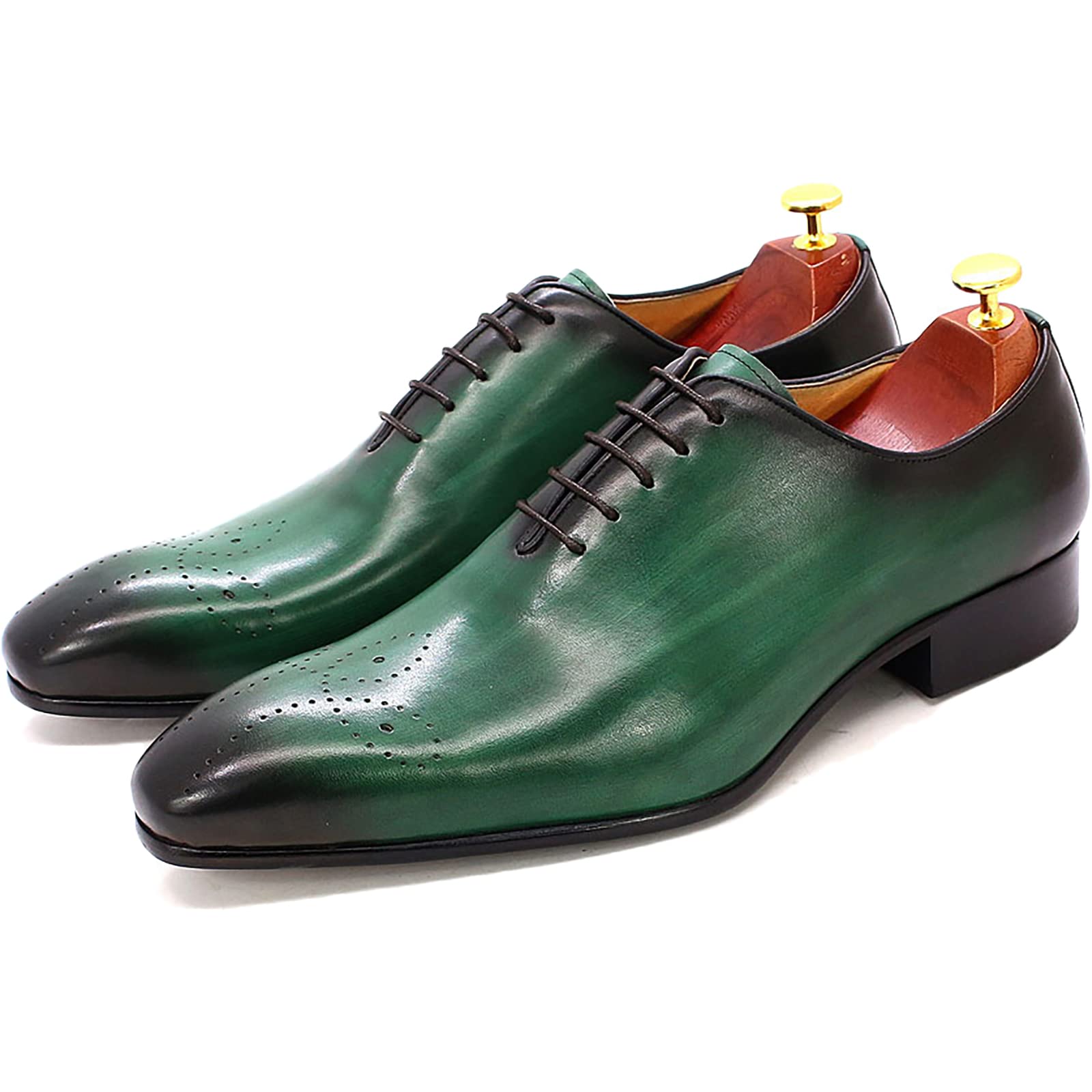 Qaxzesa Men's Green Dress Shoes Leather Classic Lace Up Oxford Formal Derby Wedding Business Brogues Work Office Shoes,-47