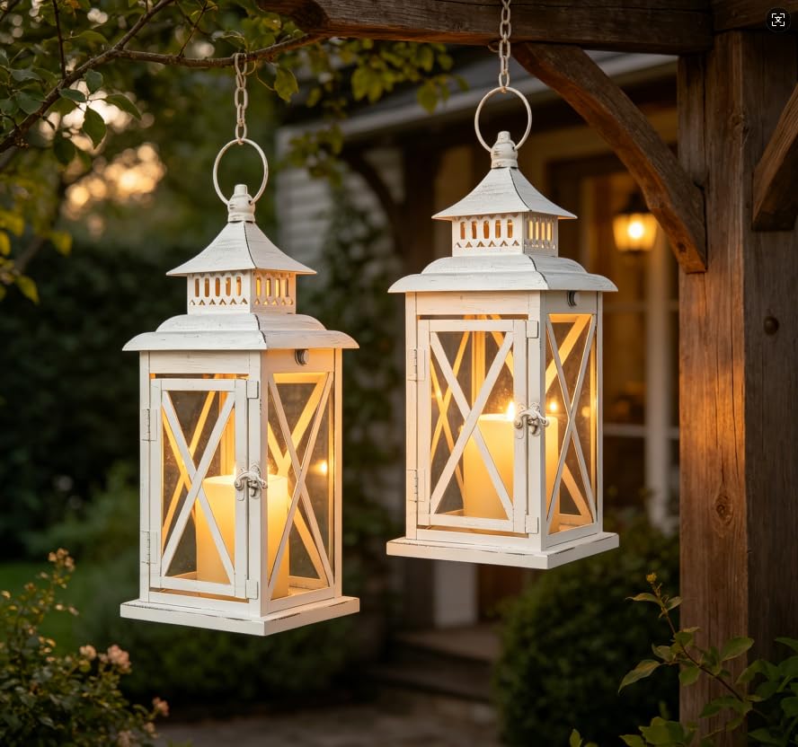 Lanternes décoratives intérieur extérieur en métal blanc pour fête - 5