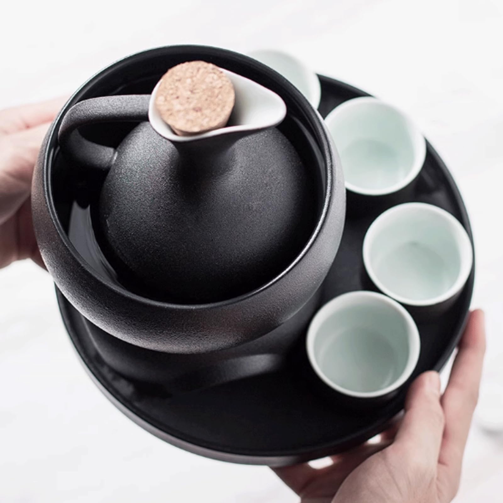 esmen Ensemble de Tasses à saké Japonais, 5 pièces, avec 1 Bouteille de Service à saké et 4 Tasses à saké, Tasses en céramique, Verres à vin artisanaux