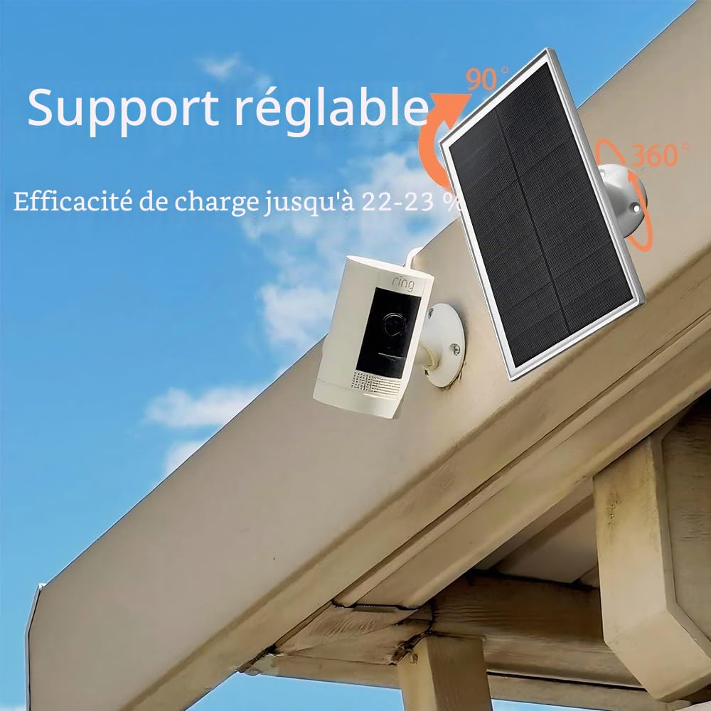Chargeur de panneau solaire 10W/5V avec deux connecteurs DC3,5x1,35 et USB-C, câble de charge de 3 m, IP65, compatible avec Ring Spotlight Cam Plus/Pro, batterie à came de 2ème/3e Generation