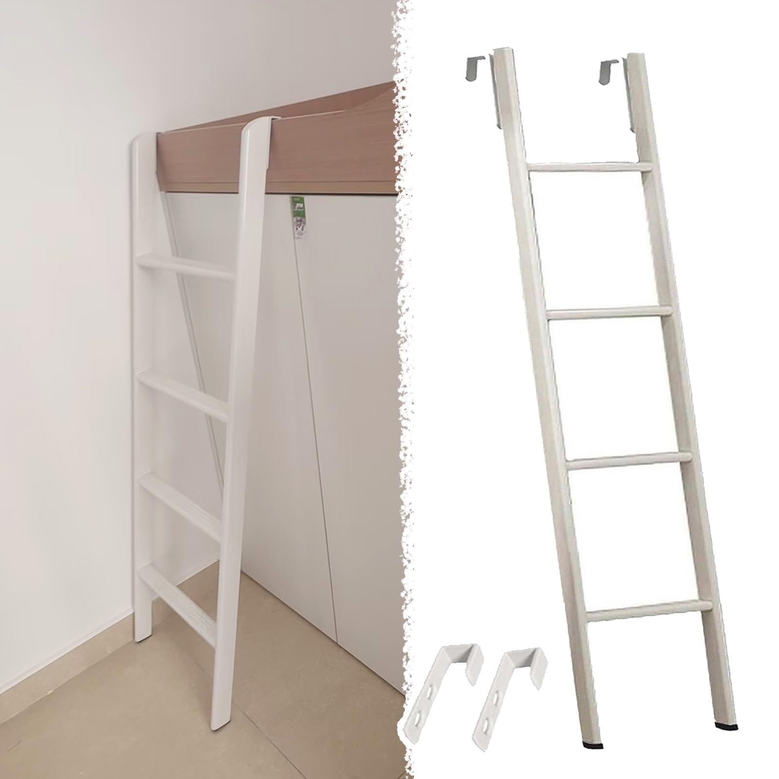 Escalera de Repuesto para literas Infantiles y de Adultos, Escalera para literas de caravanas con Gancho y peldaño Ancho, Escalera Corta de Metal de 45"/47"/50"/53"/55"/59"/63"/65"/69"/73" (