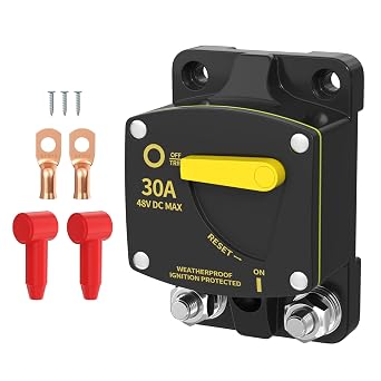 30 Amp Marine 12V-48V DC Automotive Replacement Circuit Breaker & Circuit Breaker Manual Reset Switches with Overload Protection Waterproof for RV, Car, Boat, ATV, Truck 1 Pack