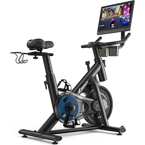 MERACH Exercise Bike, Brake Pad Stationary Bike with Exclusive App, Low Noise Indoor Cycling Bike with 300lbs Weight Capacity, Tablet Mount and Fitness Courses for Weight Loss