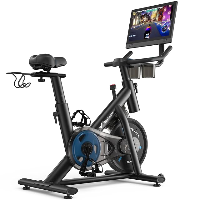 MERACH Exercise Bike Brake Pad Stationary Bike with Exclusive App Low Noise Indoor Cycling Bike with 300lbs Weight