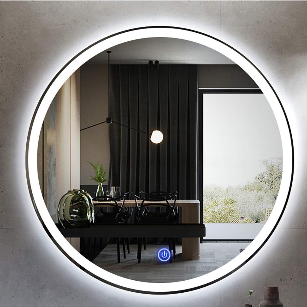 EsEntL Applique Murale Ronde à LED pour Salle de Bain avec Interrupteur Tactile à lumière Blanche/Chaude + Miroir décoratif Anti-buée - Diamètre : 60 cm, 70 cm