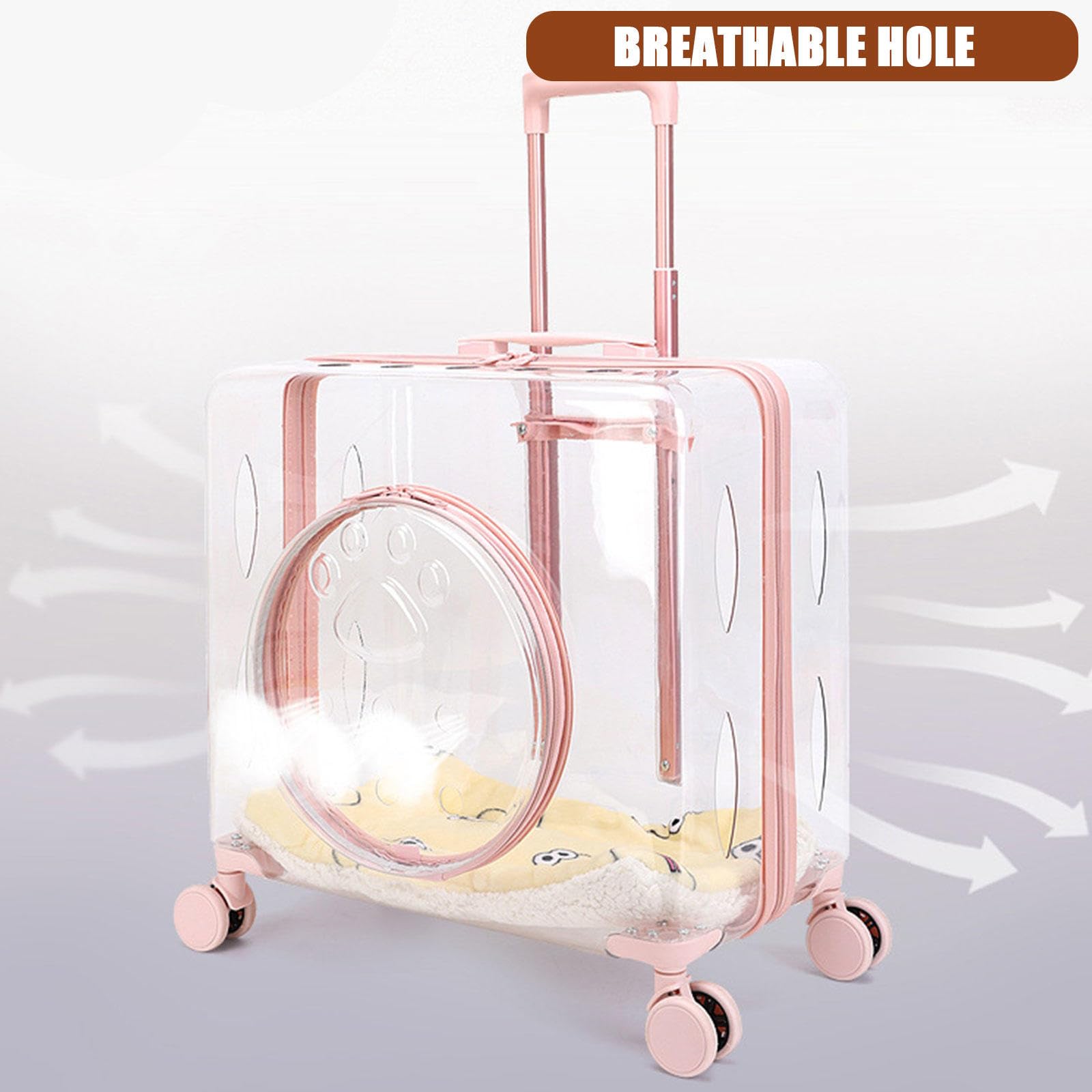 Trasportino per Gatti Bubble Trasparente con Ruote, Trasportino per Cani da Viaggio Respira Liberamente con Tappetini, Trasportino Leggero con Rotelle per Cani e Gatti,Green