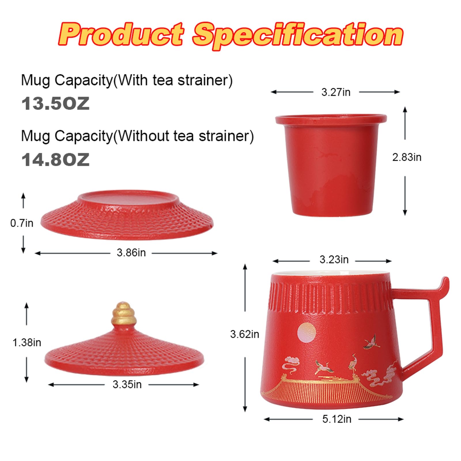 Taza de té de cerámica con infusor y tapa, taza de 14.5 onzas para té de hojas sueltas, taza de té grande de viaje con colador fino y asa para regalos para amantes del té