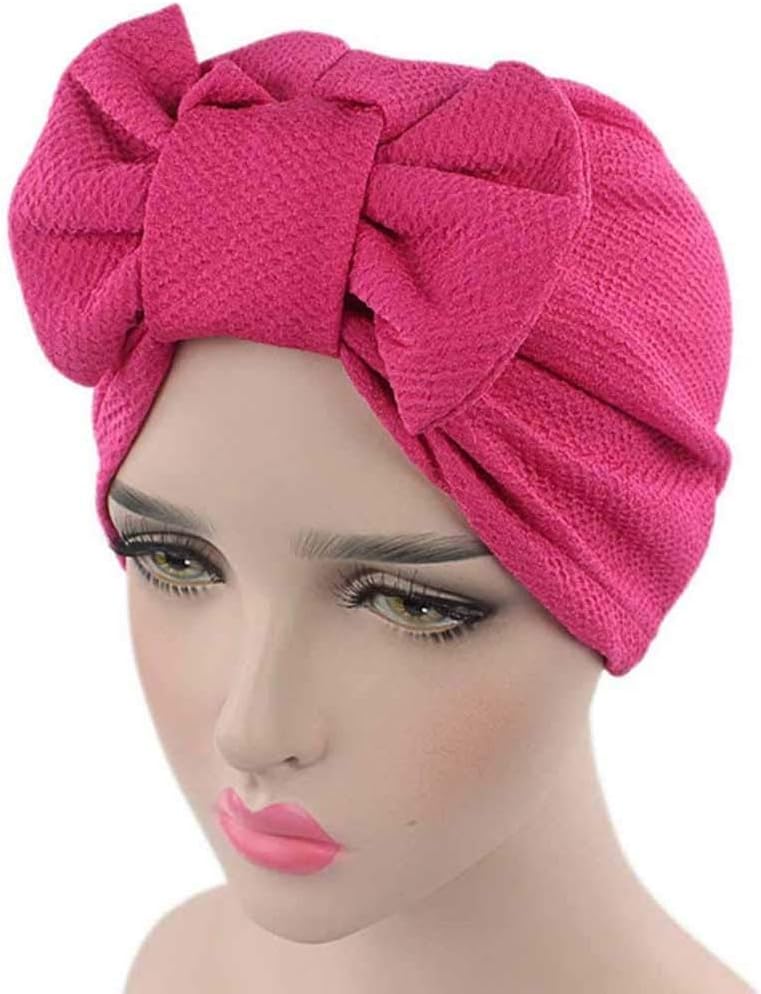 Solid Bonnet Womens Big Bowknot Stretch Hijab Turban Hat Scarf Headwear Cap Wrap Chemo Beanies Bows Hair Accessories(A)