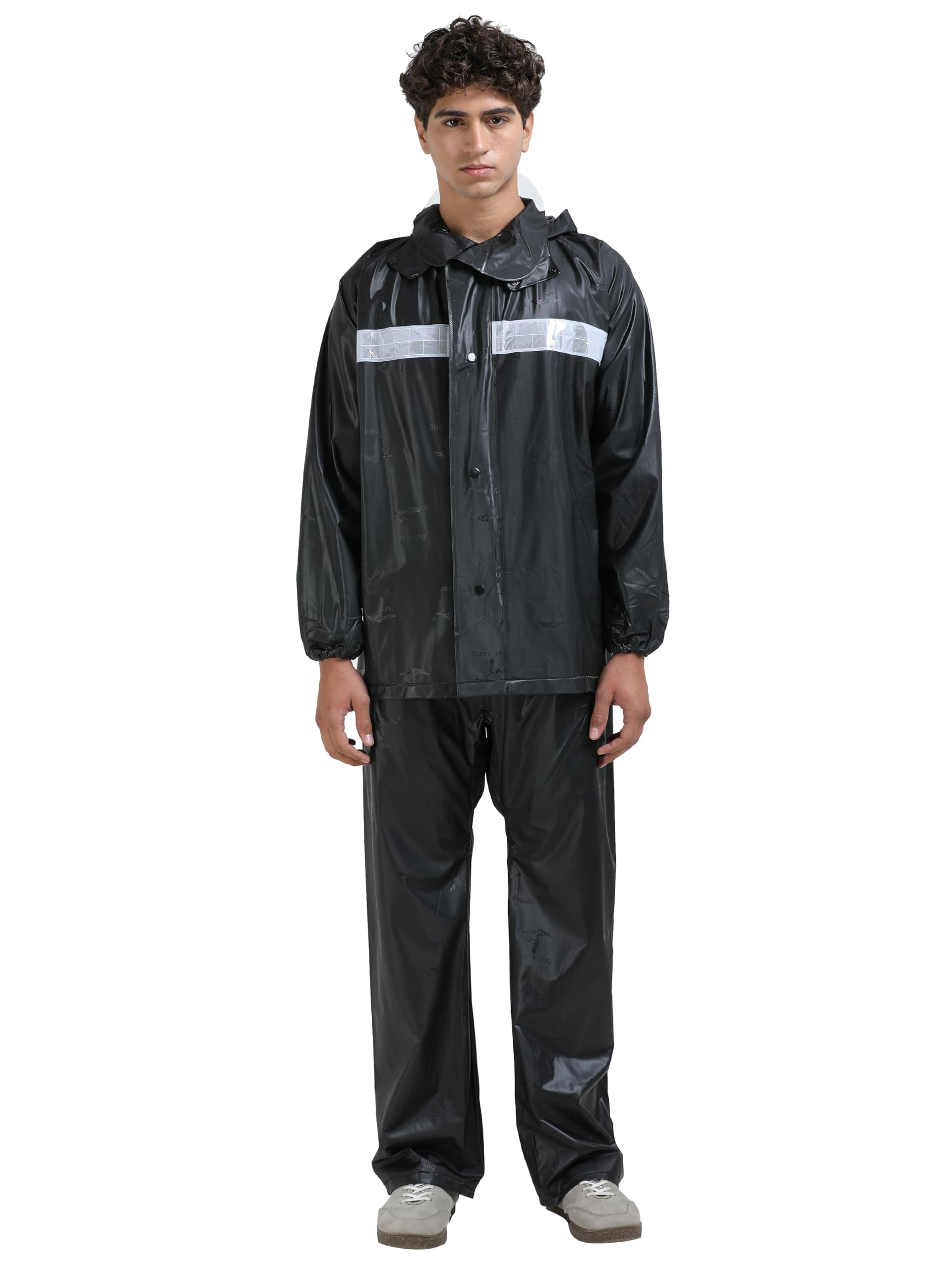 Heavy Duty Waterproof Polyester Raincoat for Men with Reflective Strips, Hoodie & Elastic Cuffs – Ideal for Bike Riders & Night Safety-image-19