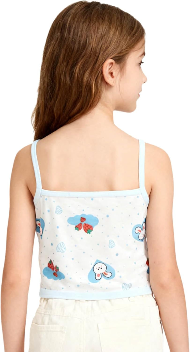 Kids Girls Printed Training Bra Set Spaghetti Straps Bralette Breathable Sports Undershirts