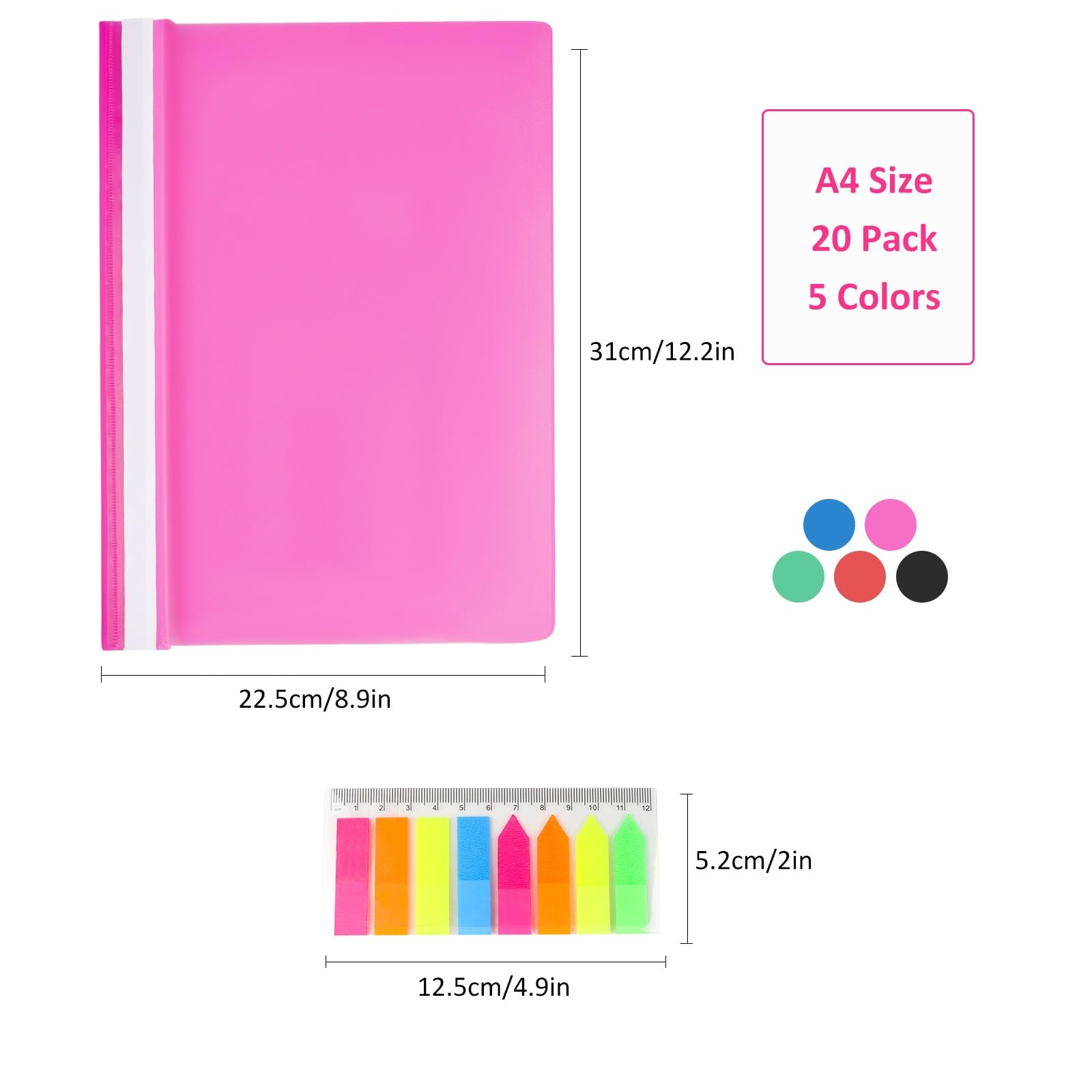 Artmitz A4 Two-Prong Document Organizer Folder Set, 20 Pack, Plastic Project Folders with Prongs - Image 2