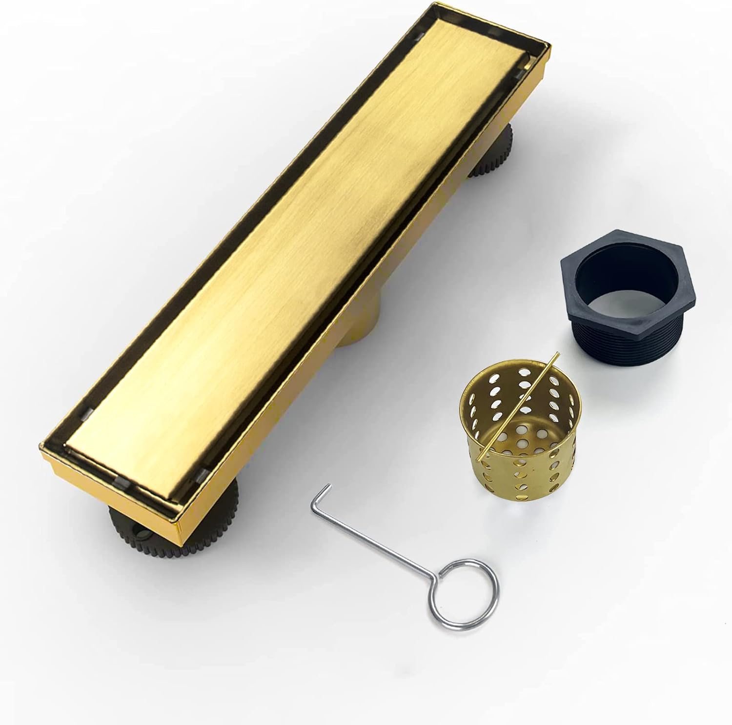 Elefloom Linear Shower Drain, Gold Shower Drain 12 inch with 2in1