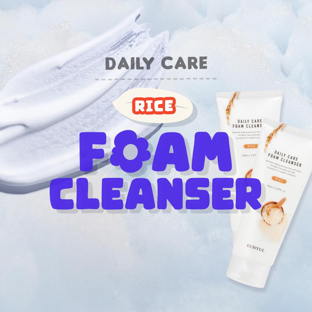 EUNYUL Daily Care Rice Foam Cleanser 150ml Korean Skincare Cosmetics Face Wash with Rice water Face Cleanser - Image 3