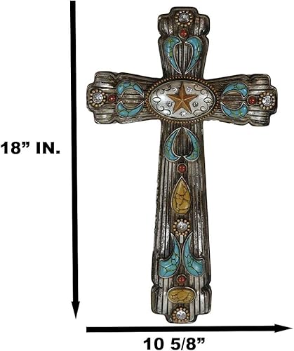 Vista 7 de Ebros Gift Patrones ornamentados florales rústicos de turquesa del suroeste con estrella solitaria occidental concho cruz de pared crucifijo